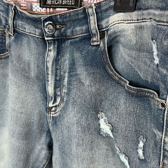 American Breed distressed denim jean shorts size 34 - Picture 5 of 14